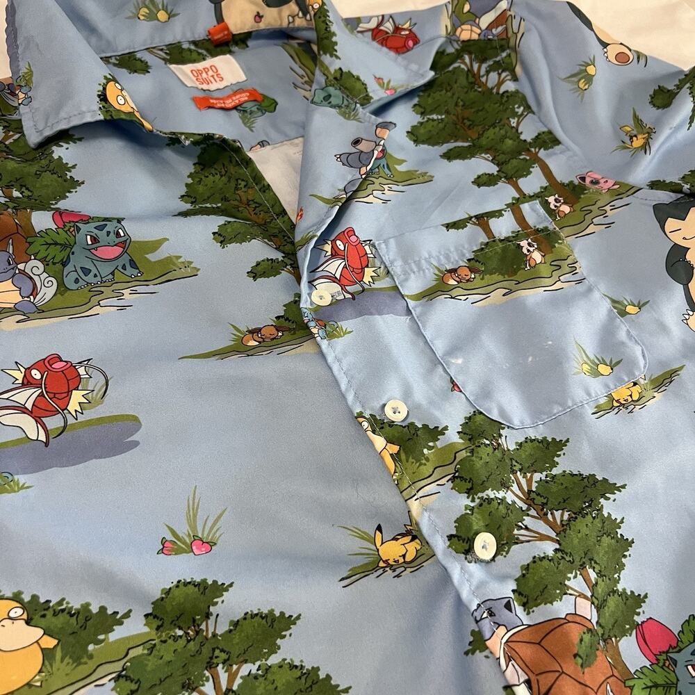 OppoSuits Pokémon Men's Short Sleeve Shirt Small Blue Forest Print Button Up - Picture 6 of 16